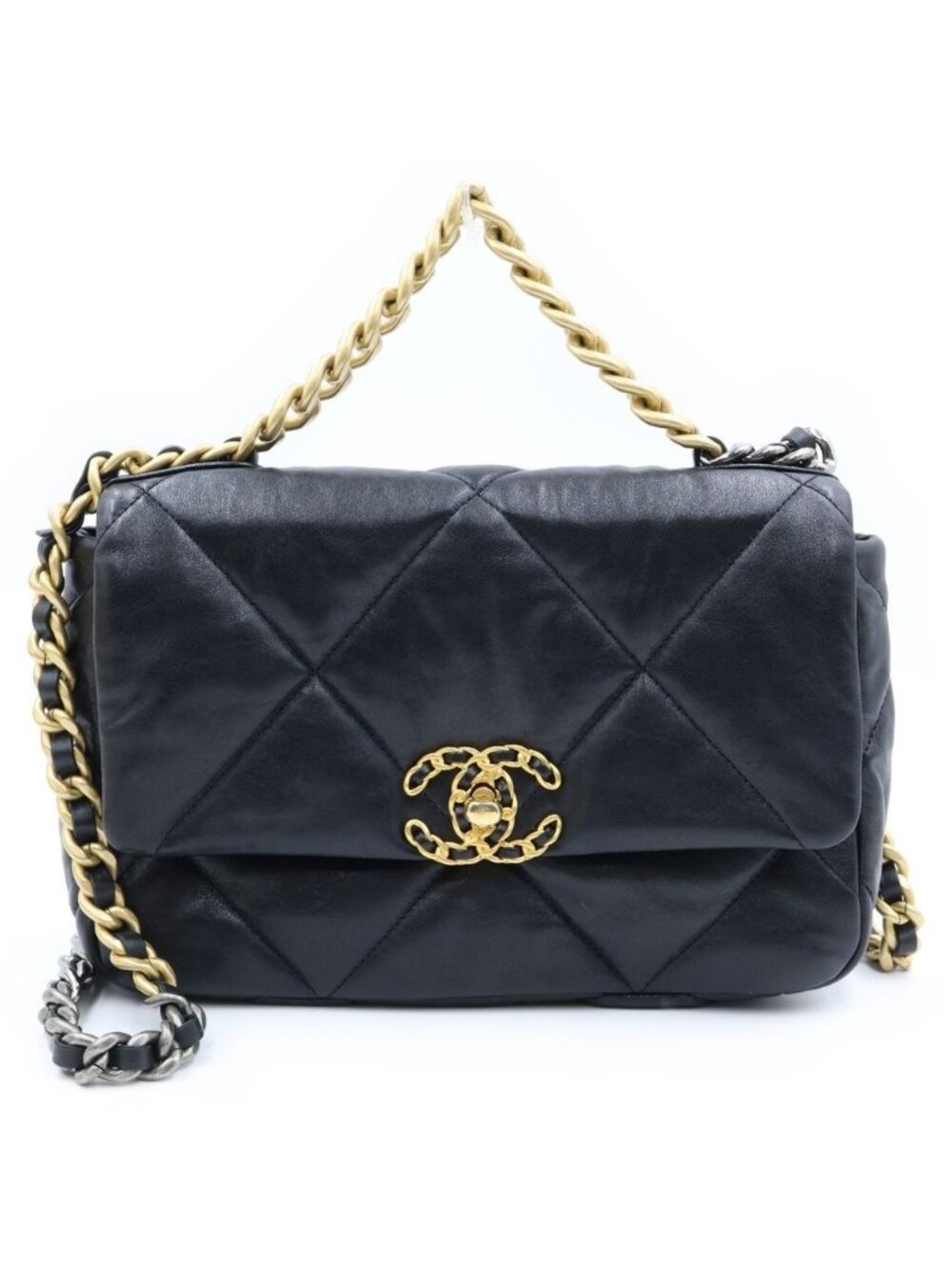 Chanel 19 Quilted CC Logo Shinylambskin 2-Way Chain Shoulder Bag